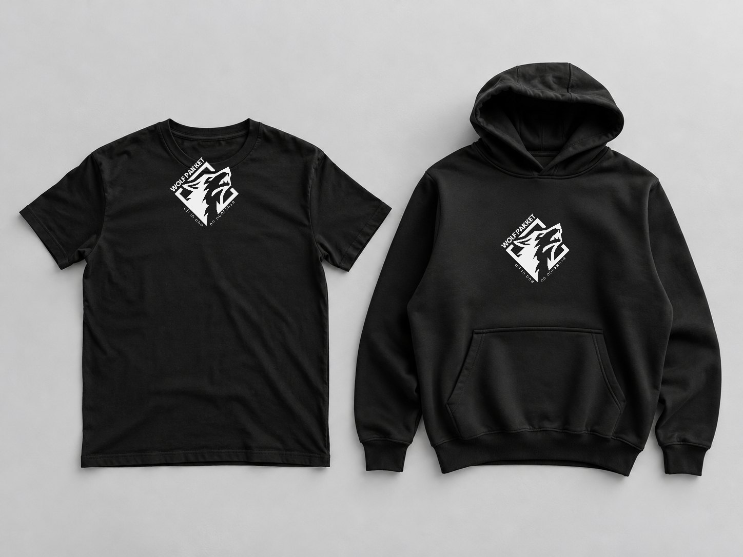 Voorbeeld van een bedrukt T-shirt en een bedrukte hoodie